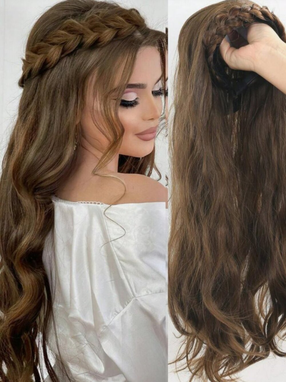 Brand new NWT in packaging synthetic brown braided headband 24 inch wig